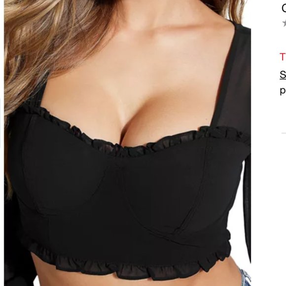 NWT NEW GUESS Cropped Sheer-Sleeve SEXY Top L - Picture 3 of 4